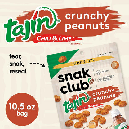 Snak Club Tajin Crunchy Peanuts – Clean Ingredient Snack with No Artificial Colors or Flavors and Tajin Chili Lime Crunch, 10.5 oz