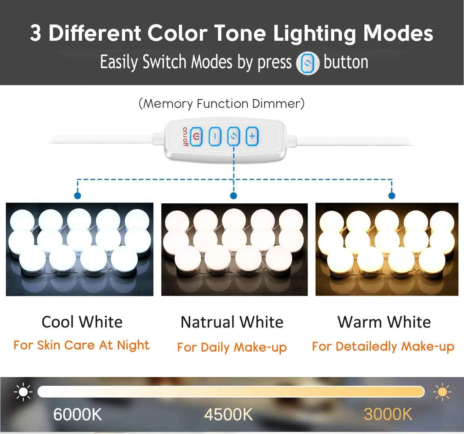 LuminGlow Simple Vanity Strip – Clean Line LED Bulbs in White, Adjustable Spacing for an Uncluttered Setup