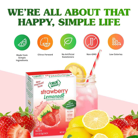 True Citrus True Lemon Strawberry Lemonade Drink Mix – Desk Side Hydration for Busy Professionals