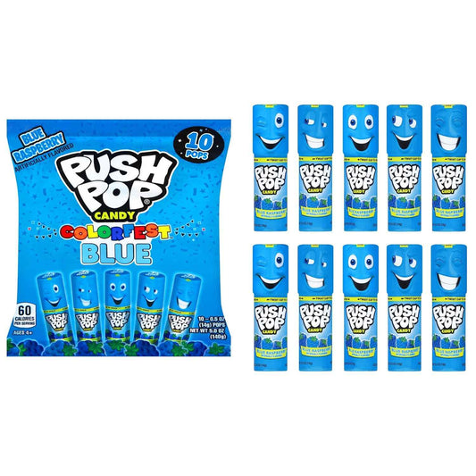 Push Pop Easter Blue Hard Candy Lollipops Sealed Individually Wrapped Candy Safe for Classroom and Daycare Distribution, 10 Ct Blue Raspberry Bulk Pack