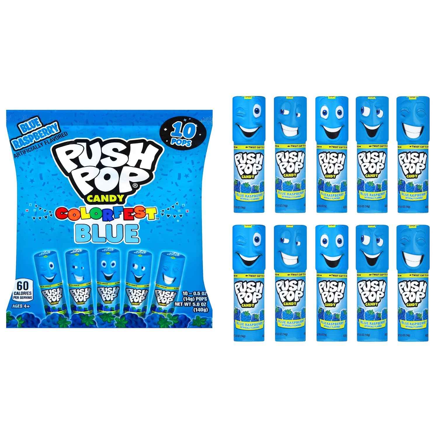 Push Pop Easter Blue Hard Candy Lollipops for Kids Playroom Snack Bin and Easter Morning Surprises, 10 Ct Individually Wrapped Blue Raspberry Push Up Candy Tubes