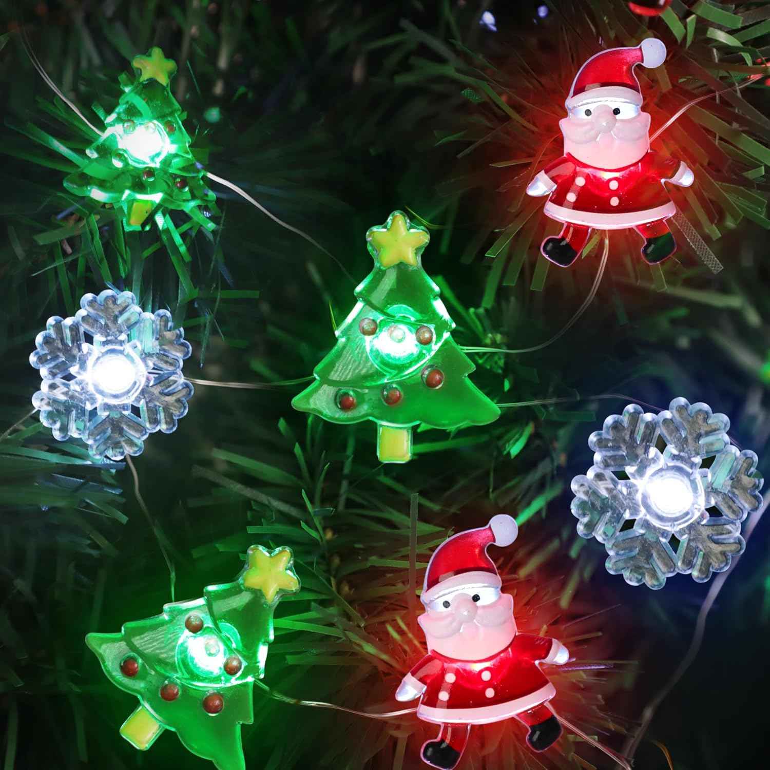 [BRAND] Kids Room Christmas String Lights with Santa Snowflake Shapes – Safe, Cool, and Timer-Controlled Night Light