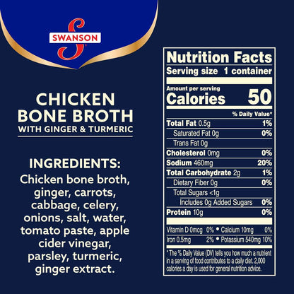 Swanson Sipping Chicken Bone Broth with Ginger and Turmeric – Cozy Self-Care Sip with Collagen and Anti-Inflammatory Spices, 10.75 oz Cup