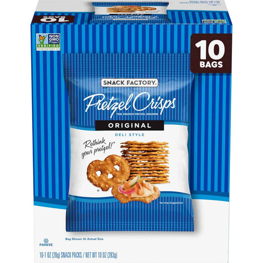 Snack Factory Pretzel Crisps – Office Desk Drawer Snack Bags, 1-oz Portion-Controlled Packs