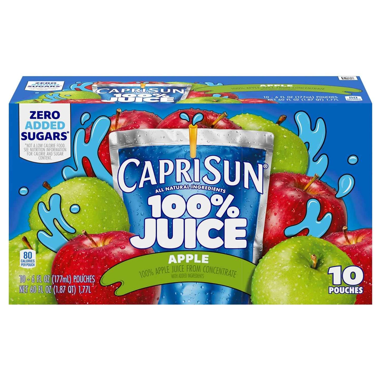 Capri Sun 100% Apple Juice Pouches – Worry-Free Individually Sealed Beverage for School Trips, 10 Boxes 6 fl oz