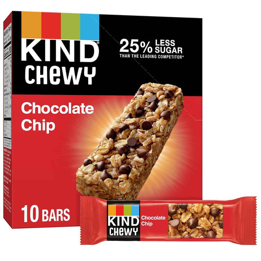 KIND Granola Chewy Bar Chocolate Chip – Portable Snack for Hiking and Park Outings, 10 Wrapped Bars