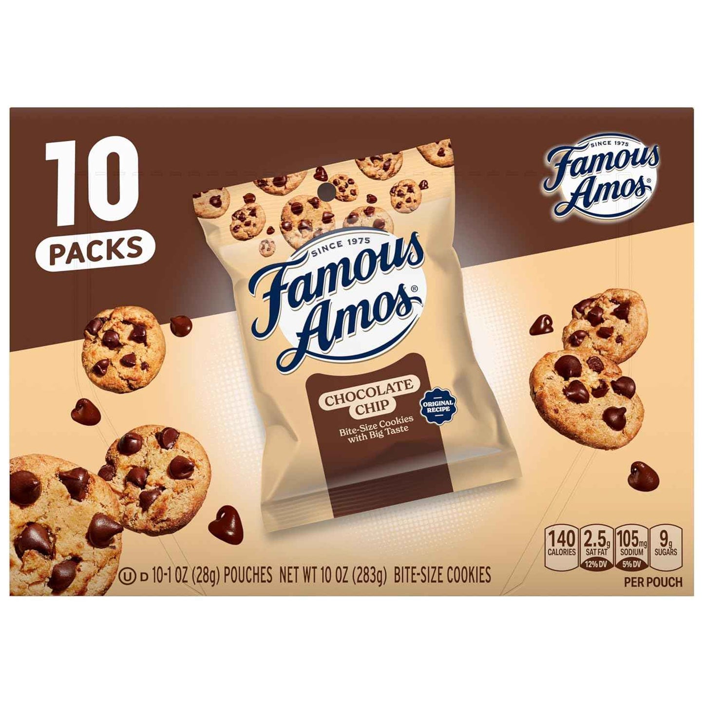 Famous Amos Chocolate Chip Cookies Bite-Size Snack Packs for School Lunchboxes and After-School Treats