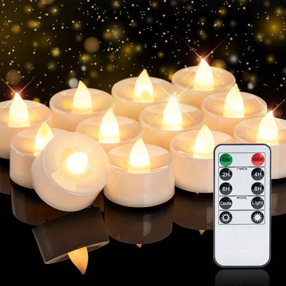 Homemory Flameless Tea Lights 12-Pack with Flickering Glow – Cozy Bedroom, Living Room, and Mantel Decor Accents