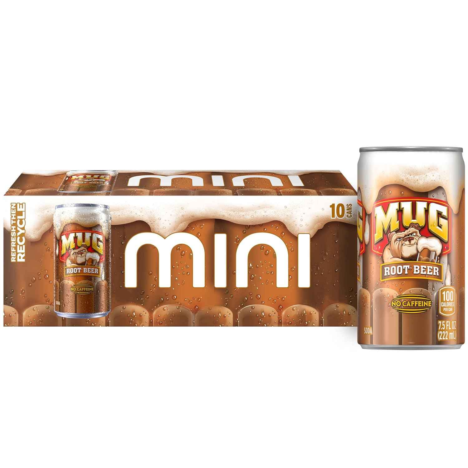 Mug Root Beer Mini Cans 7.5 oz, Caffeine-Free Portion-Controlled Soda 10 Pack for Calorie-Conscious Drinkers