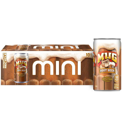 Mug Root Beer Mini Cans 7.5 oz, Caffeine-Free Portion-Controlled Soda 10 Pack for Calorie-Conscious Drinkers
