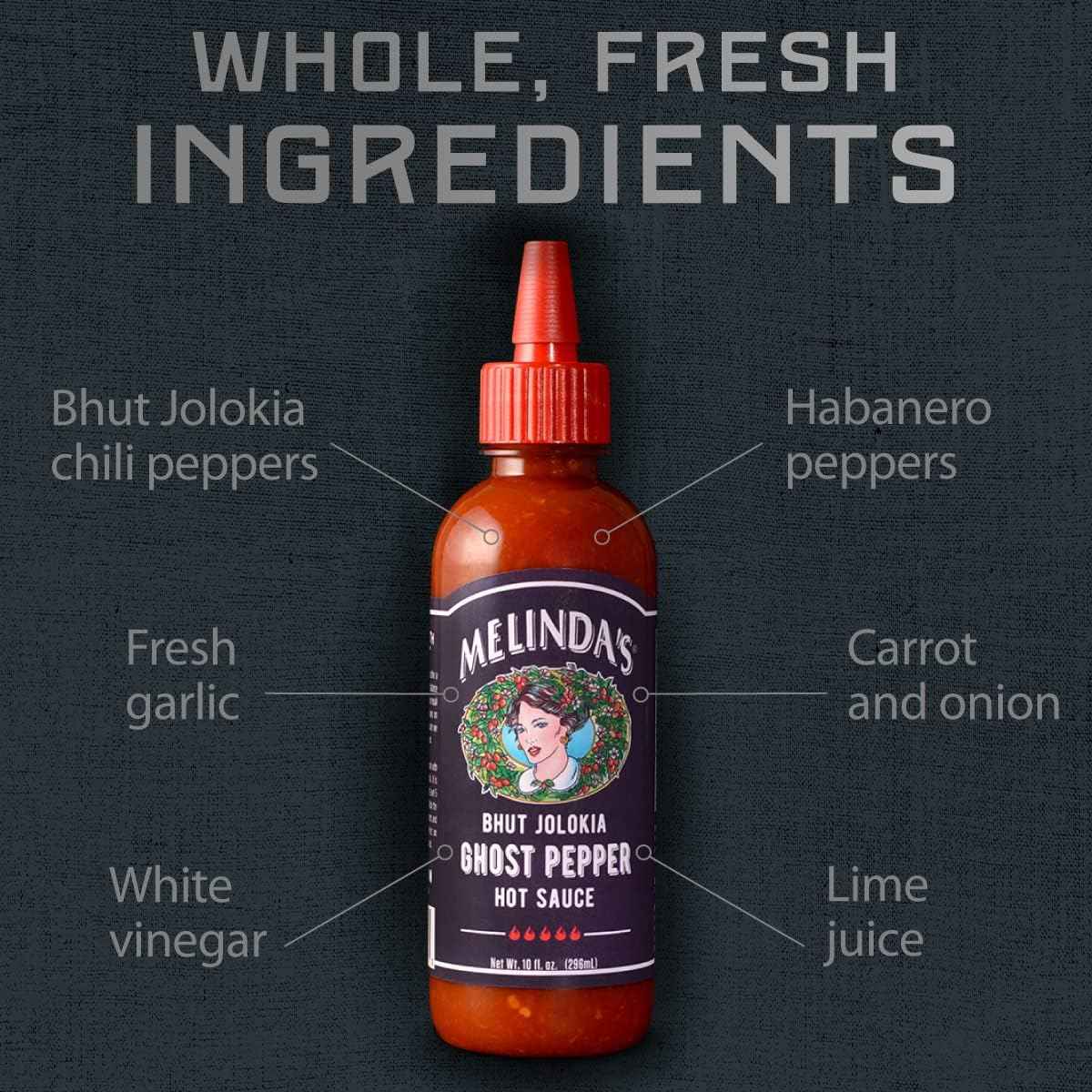 Melinda's Ghost Pepper Hot Sauce - Premium Gourmet Condiment for Elevated Home Dining, Crafted with Bhut Jolokia and Habanero, 10oz