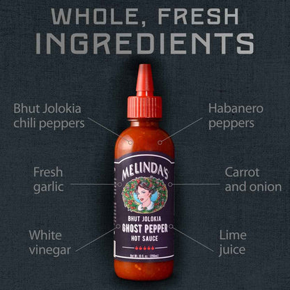 Melinda's Ghost Pepper Hot Sauce - Premium Gourmet Condiment for Elevated Home Dining, Crafted with Bhut Jolokia and Habanero, 10oz