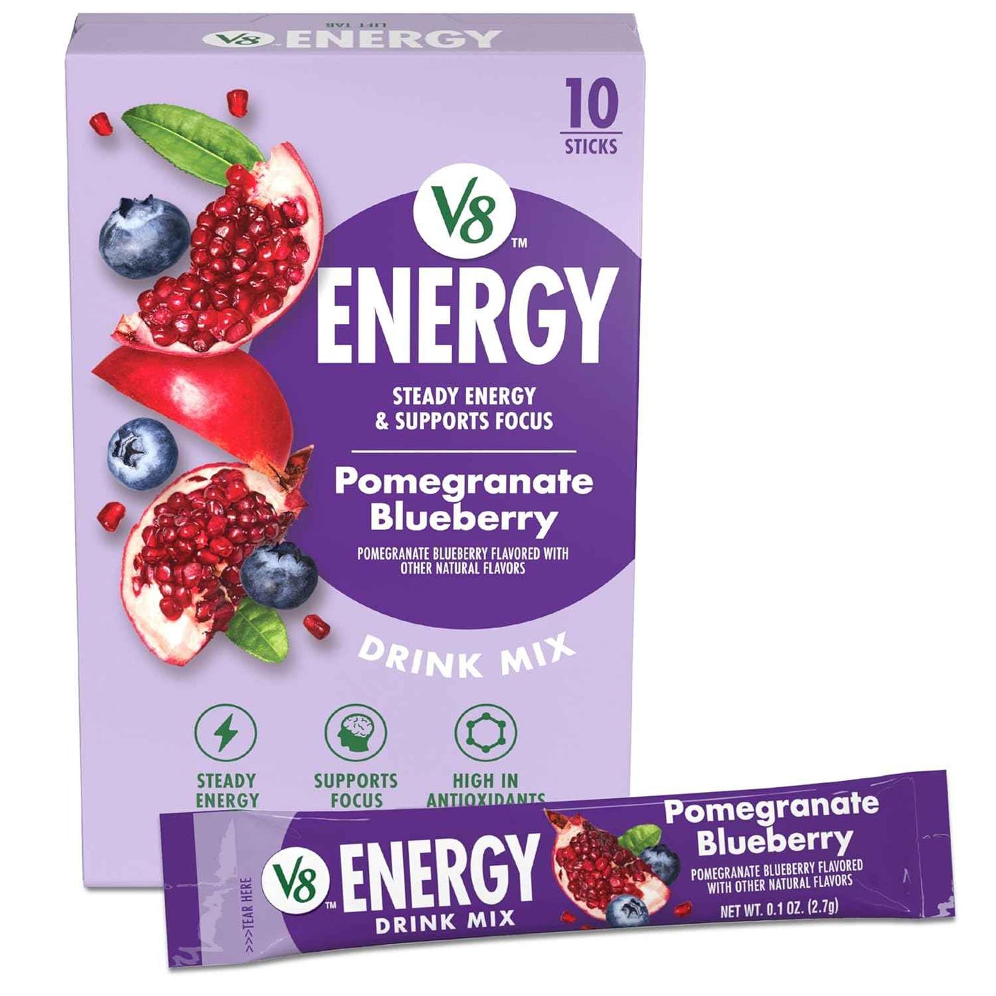 V8 Energy Strawberry Lemonade Energy Drink Powder for Desk and Commute, 10 Calorie Single Serve Sticks
