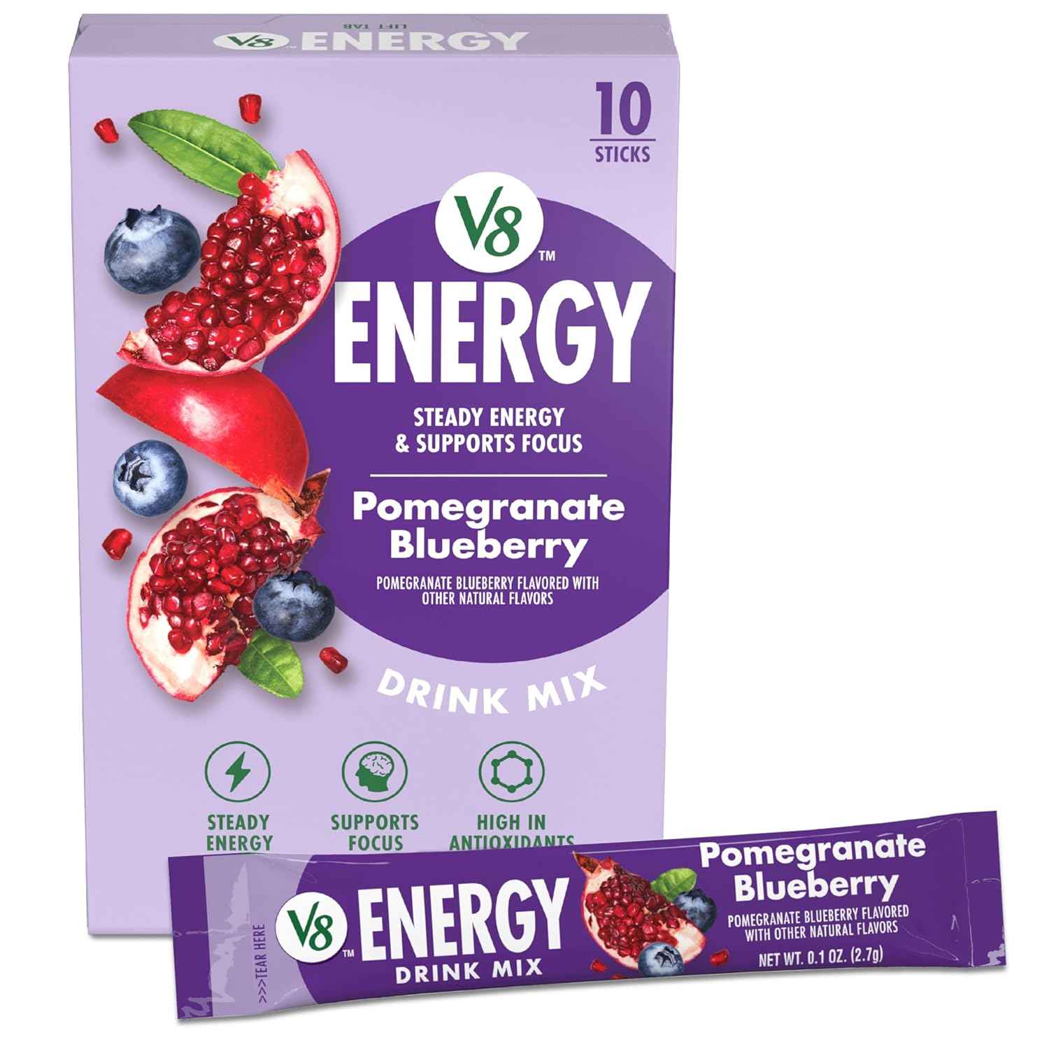 V8 Energy Strawberry Lemonade Energy Drink Powder for Desk and Commute, 10 Calorie Single Serve Sticks