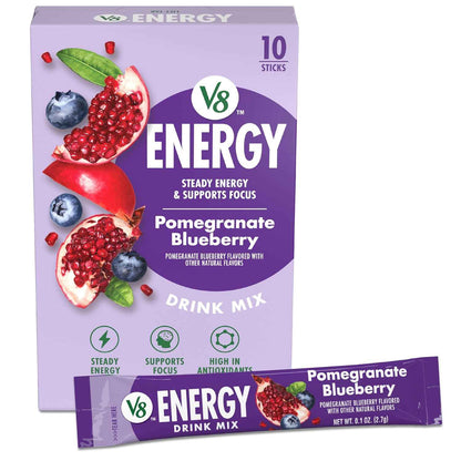 V8 Energy Strawberry Lemonade Energy Drink Powder for Desk and Commute, 10 Calorie Single Serve Sticks