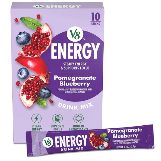 V8 Energy Strawberry Lemonade Energy Drink Powder for Desk and Commute, 10 Calorie Single Serve Sticks