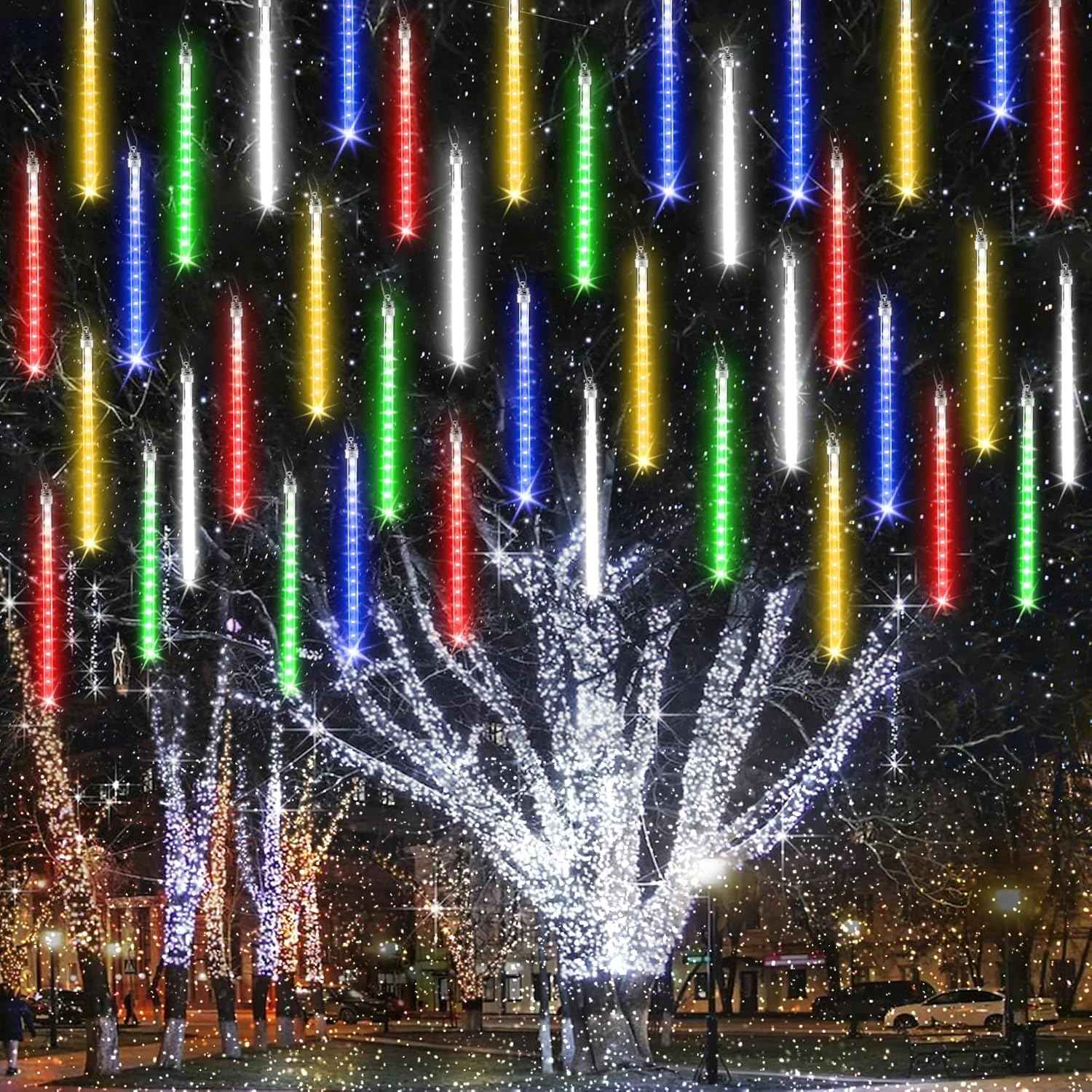 Joomer Meteor Shower Lights – Cozy Bedroom & Living Room Decor, 240 LED Falling Snow Effect with Warm White Glow