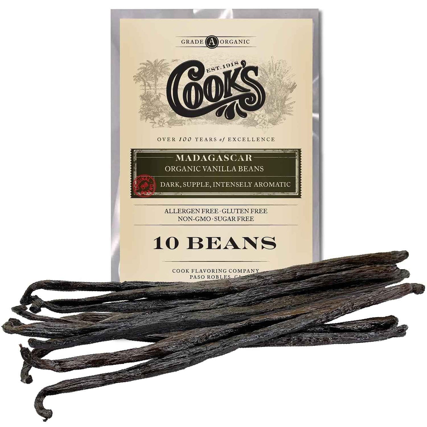 Cook's Premium Organic Madagascar Vanilla Beans – Gourmet Ingredient for Upscale Dessert and Pastry Creations