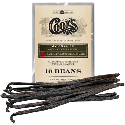 Cook's Premium Organic Madagascar Vanilla Beans – Gourmet Ingredient for Upscale Dessert and Pastry Creations