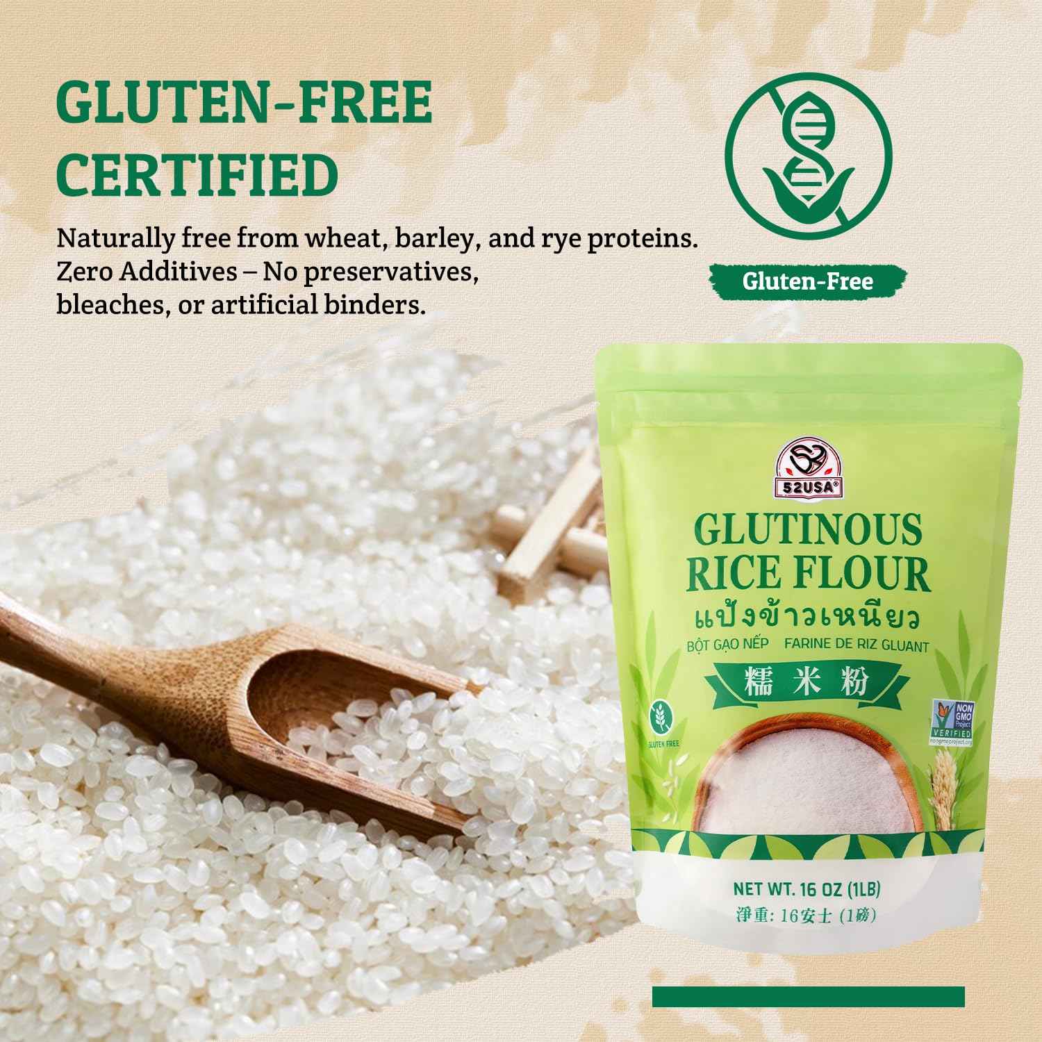 52USA Glutinous Rice Flour – Vegan Baking Flour for Allergy-Friendly Family Desserts