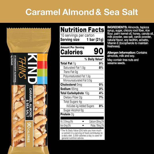 KIND THINS Caramel Almond & Sea Salt – 100-Calorie Desk Snack for Focused Workdays and Study Sessions