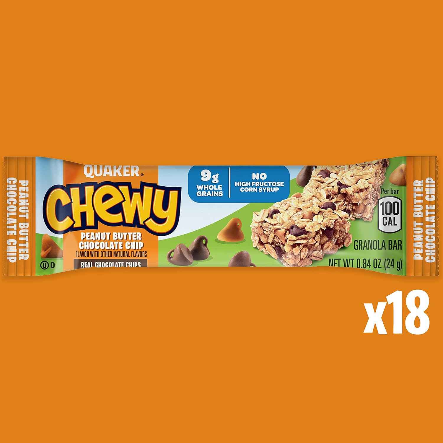 Quaker Chewy Peanut Butter Chocolate Chip Granola Bars – Kid-Friendly School Lunchbox Snack for Back-to-School Routines