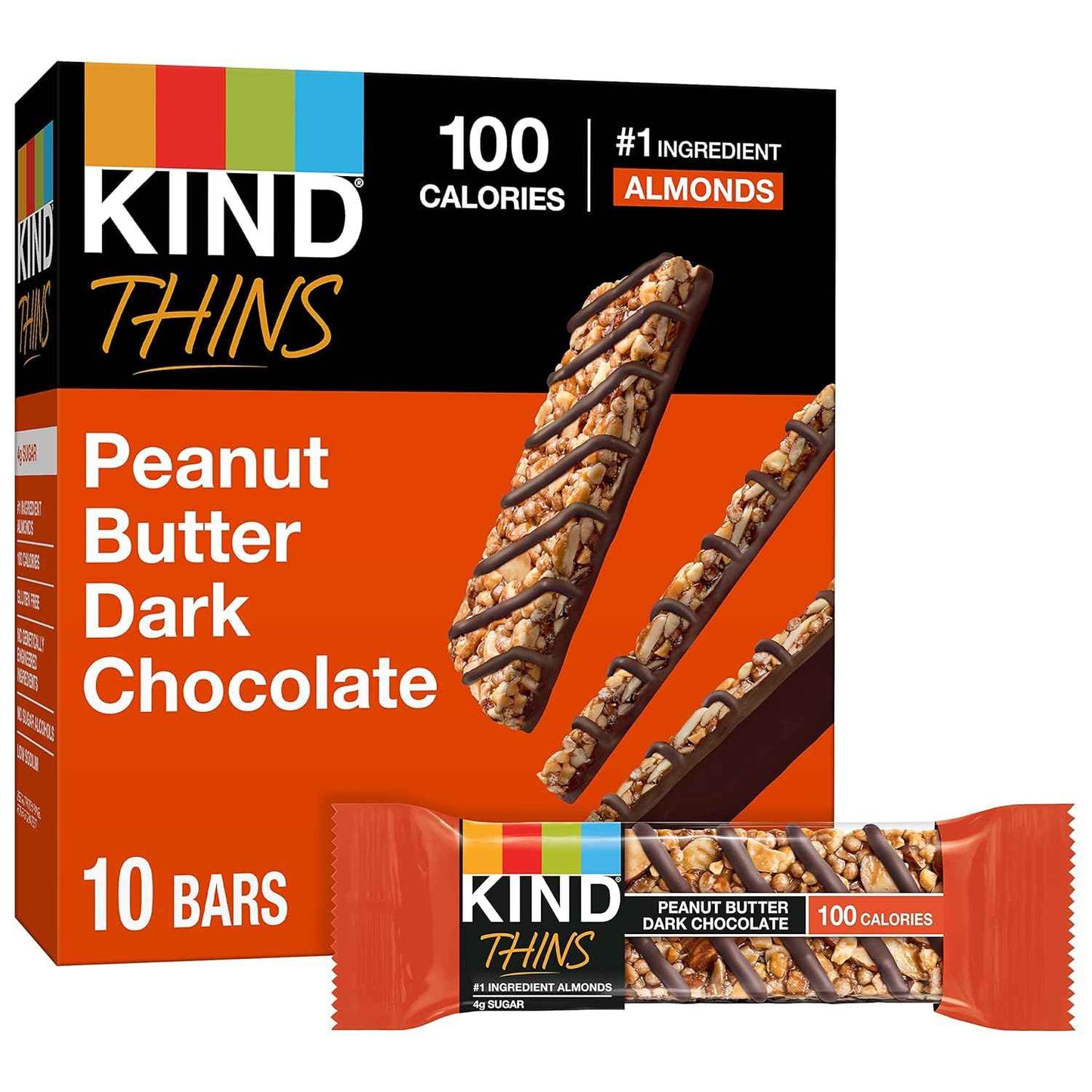 KIND THINS Peanut Butter Dark Chocolate Bars – Gluten Free Lunchbox Snack for School Sensitive Kids, 10 Individually Wrapped Bars