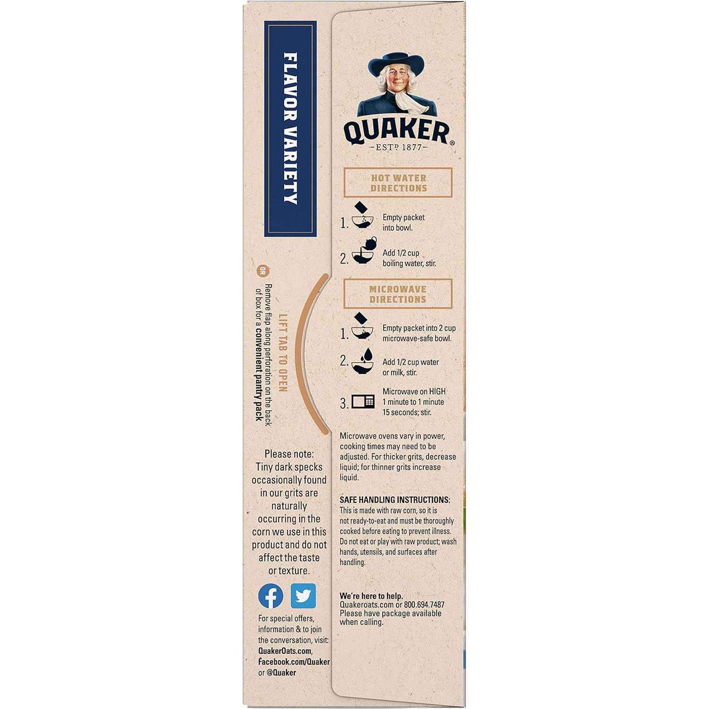 Quaker Instant Grits Variety Pack – Shelf-Stable Camp Breakfast with Just Hot Water, 10 Single-Serve Packets