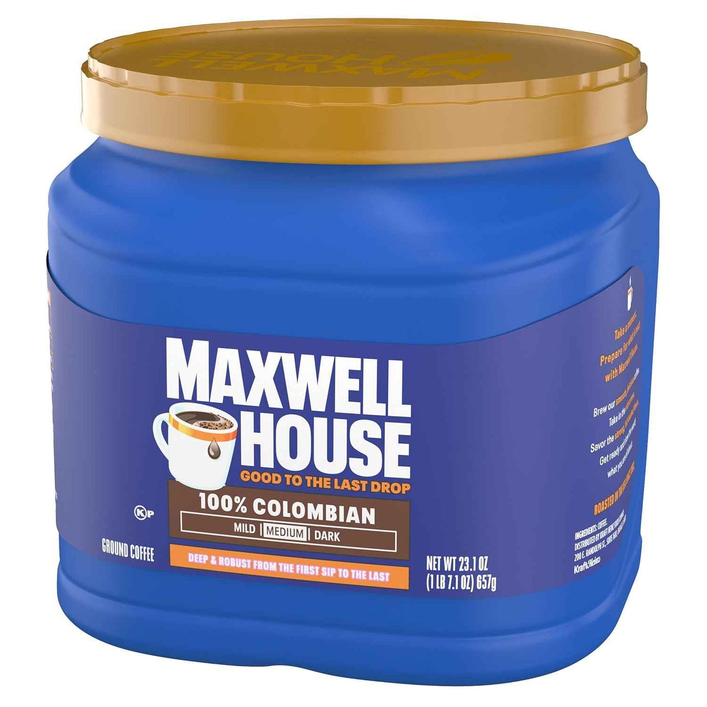 Maxwell House 100% Colombian Medium Roast Coffee 23.1oz – Lower-Caffeine Daily Ritual for Sensitive Stomachs