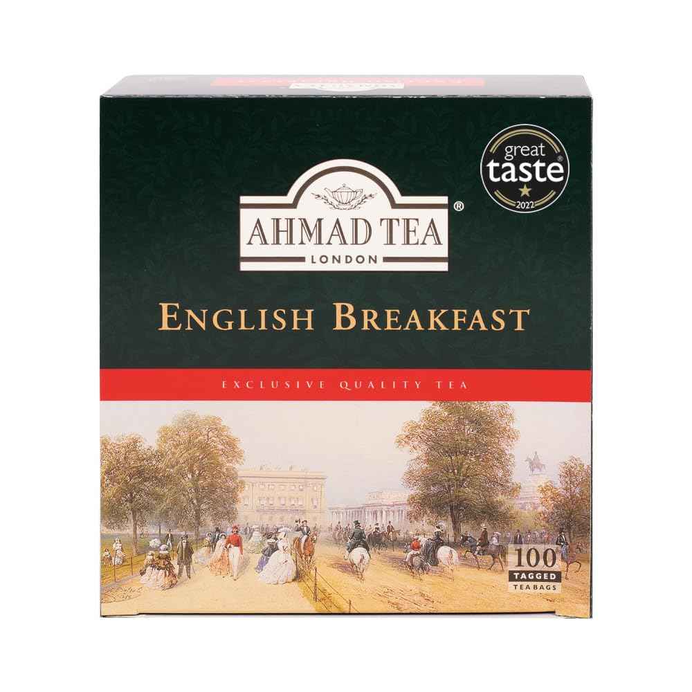 Ahmad Tea English Breakfast Teabags – Workday Productivity Brew for Office Breakrooms, 100 ct Caffeinated