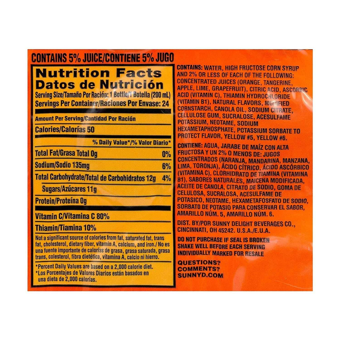Sunny D Tangy Original Citrus Punch – Fun Nostalgic Gift Pack for the OJ Lover in Your Life, 24-Pack