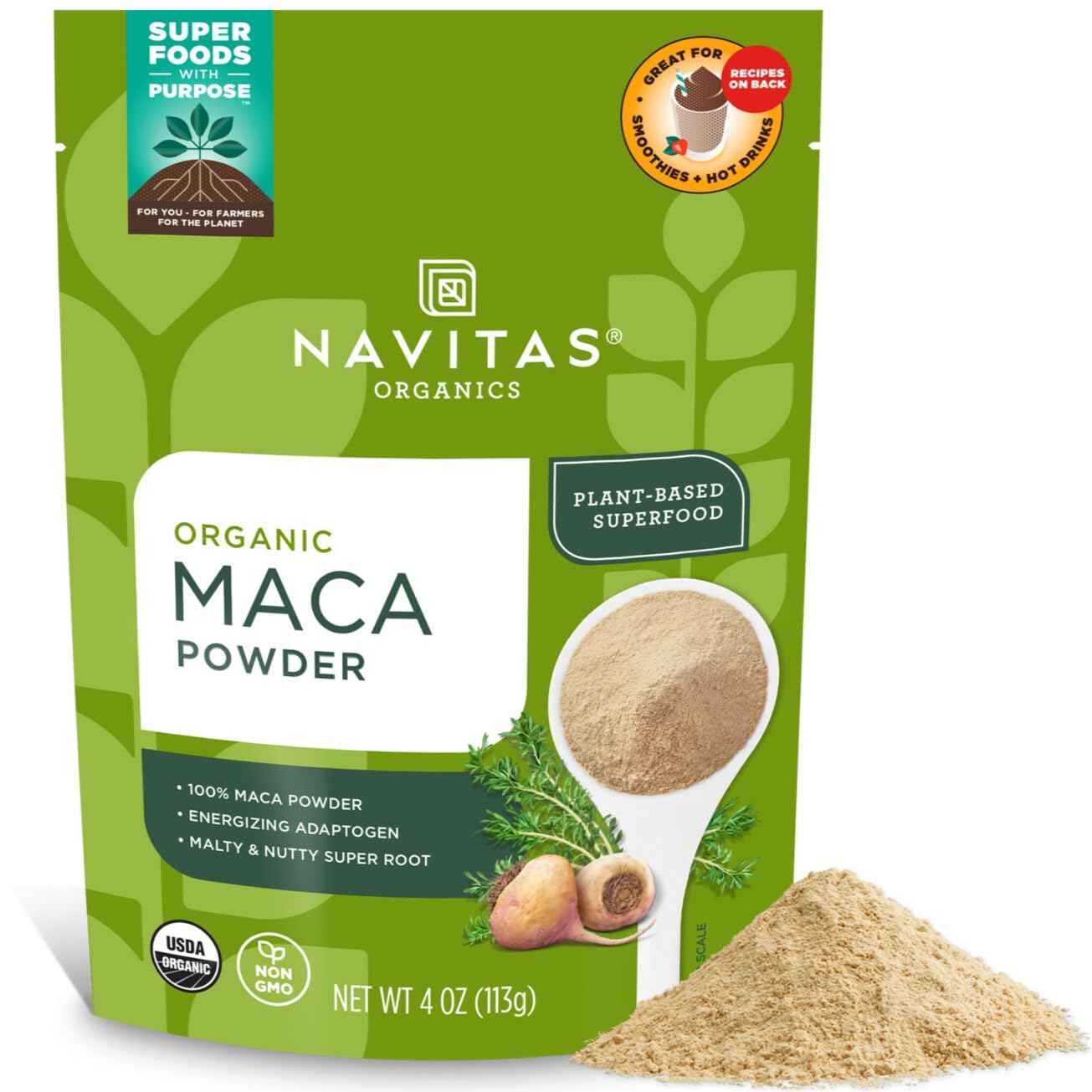 Navitas Organics Maca Powder – Single-Ingredient Organic Maca Root, Clean Pantry Staple for Simple Smoothies and Baked Goods