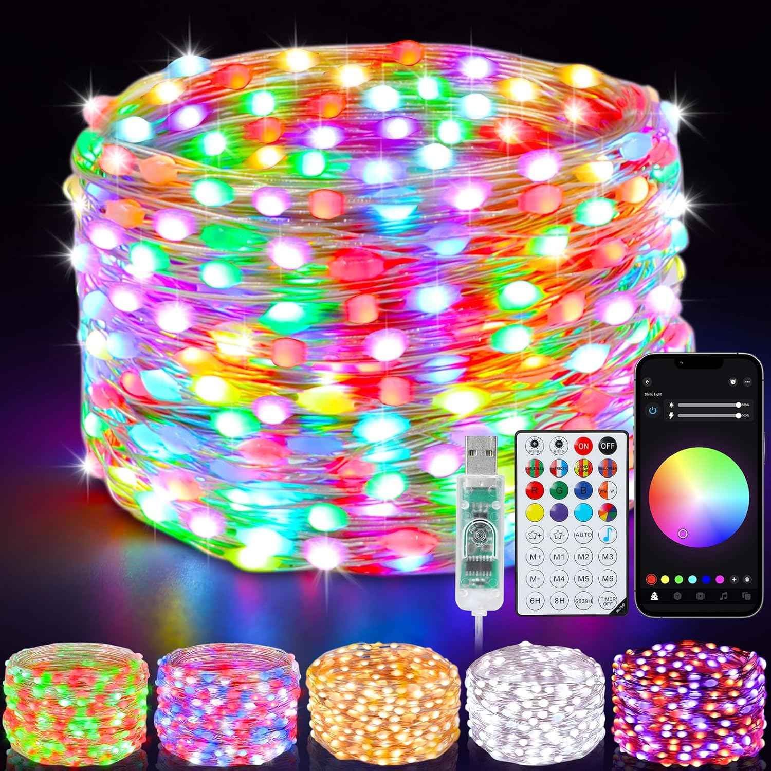 Surplife Waterproof LED String Lights 33Ft Color Changing – Patio, Garden, and Backyard Evening Ambiance with Music Sync