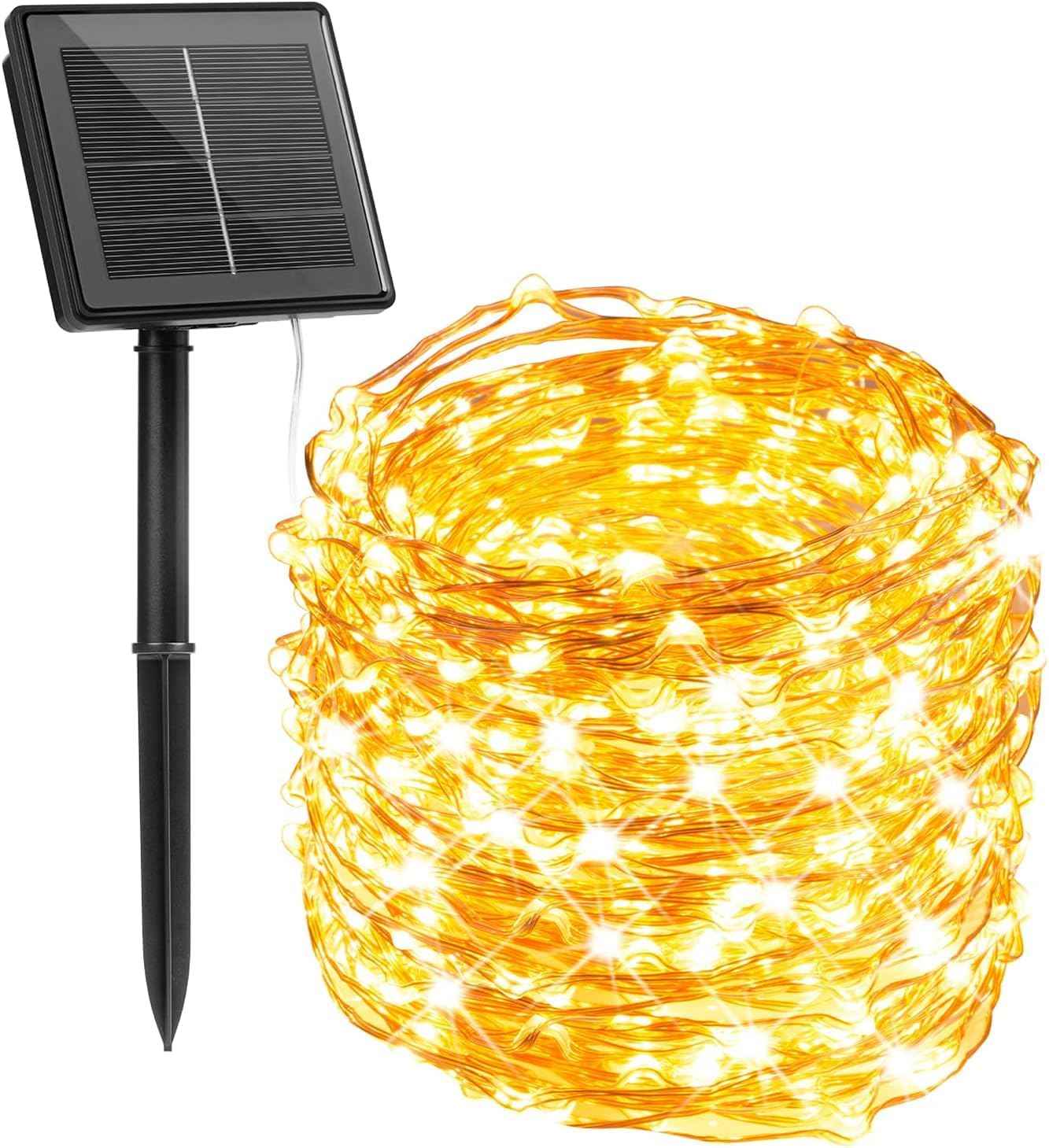 Minetom Solar String Lights, 33Ft 100 LED Thoughtful Birthday Gift for Her with Warm Glow Patio Ambiance