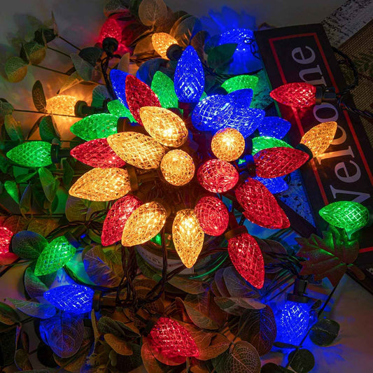 AWQ C9 Pinecone Lights – Uncluttered Warm White Bedroom Aesthetic, Single Strand 100 LED Design