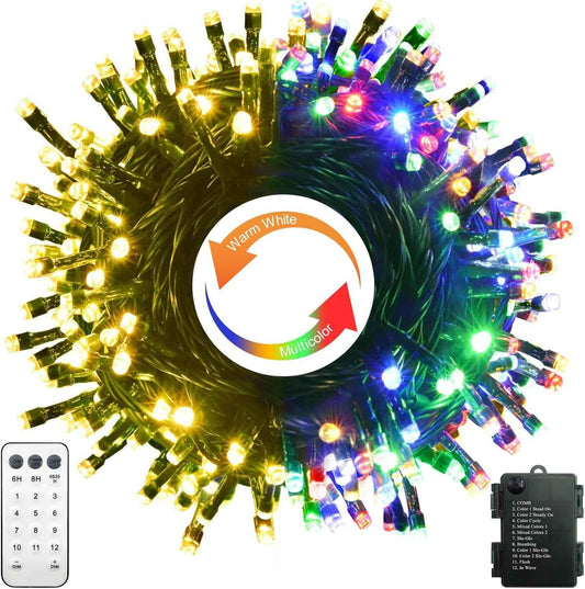 Brightever Flameless Battery String Lights 100 LED Dual Color with 6H Auto Timer for Safer Holiday Decor Around Children