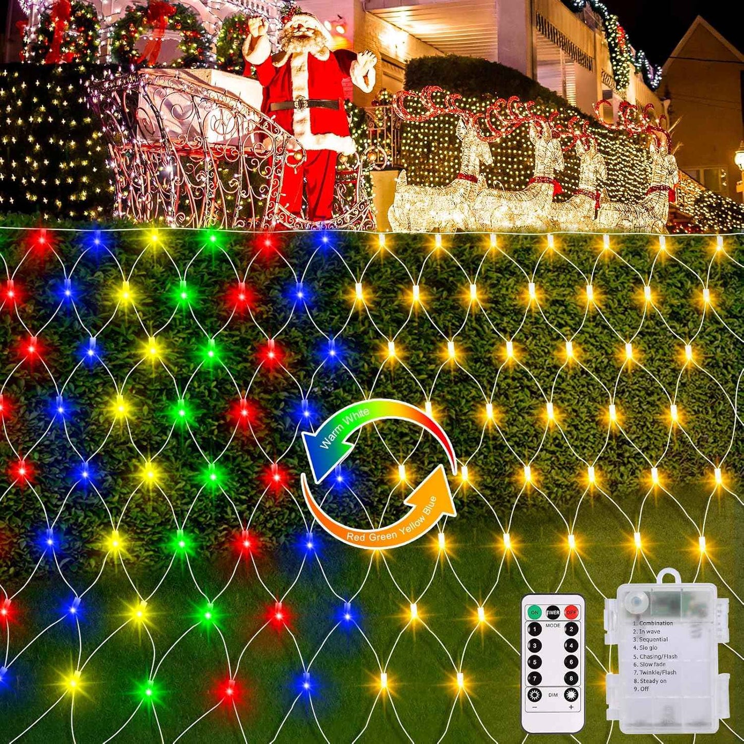 Brightown Battery Net Lights 5x5 ft – Aesthetic Indoor Decor for Reading Nook and Fireplace Mantle with 12 Modes