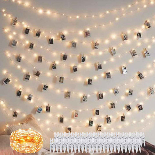Decute 100 LED Photo Clip String Lights – Waterproof Patio Party Garland, 33FT Outdoor Hanging Display