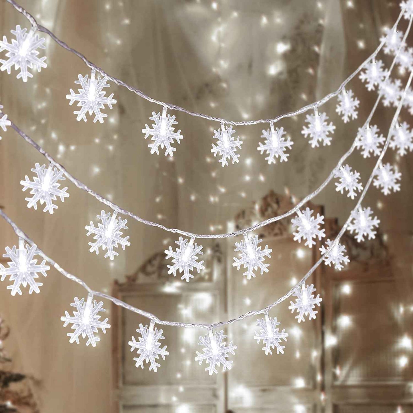 Snowpin 100 LED Snowflake Lights – Hostess Gift for Housewarming and Holiday Parties, Ready to Gift Winter Decor