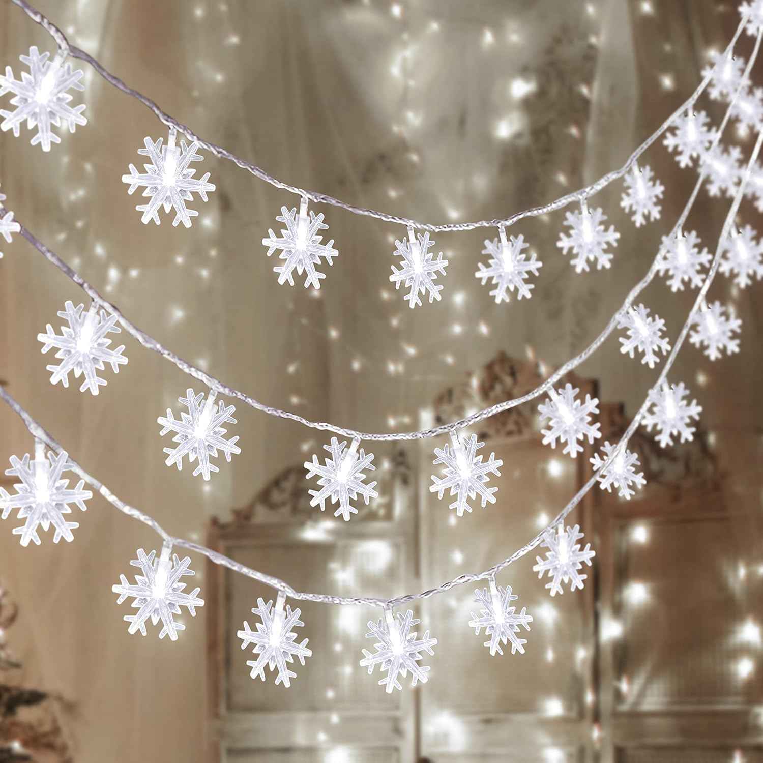 Snowpin 100 LED Snowflake Lights – Hostess Gift for Housewarming and Holiday Parties, Ready to Gift Winter Decor