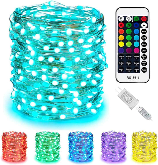 Minetom Color Changing Fairy String Lights - 33 ft 100 LED Safe Kids Room and Nursery Decor, Cool to Touch LED with UL Adapter, 16 Color Remote Timer Included