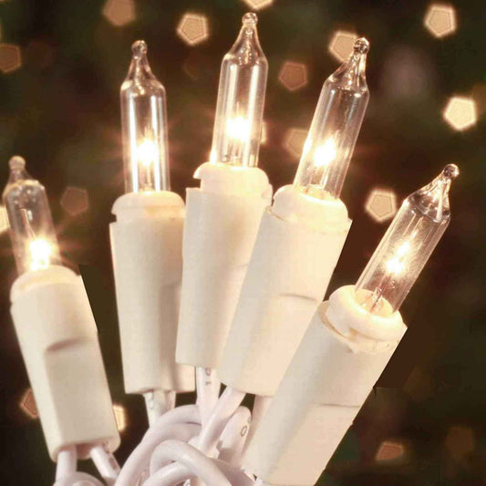 Connectable Patio Lights 21ft Mini Clear Incandescent Warm White for Backyard String Lighting and Outdoor Dining, White Wire