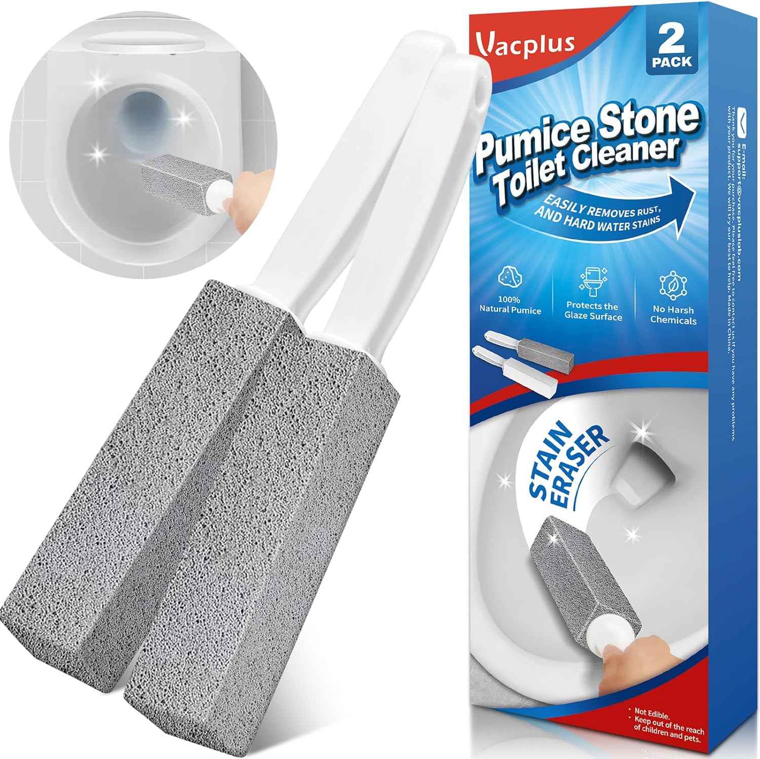Vacplus Pumice Stone Toilet Cleaner - Sleek Bathroom Cleaning Tool for Modern Home Refresh, Removes Limescale and Rust Stains