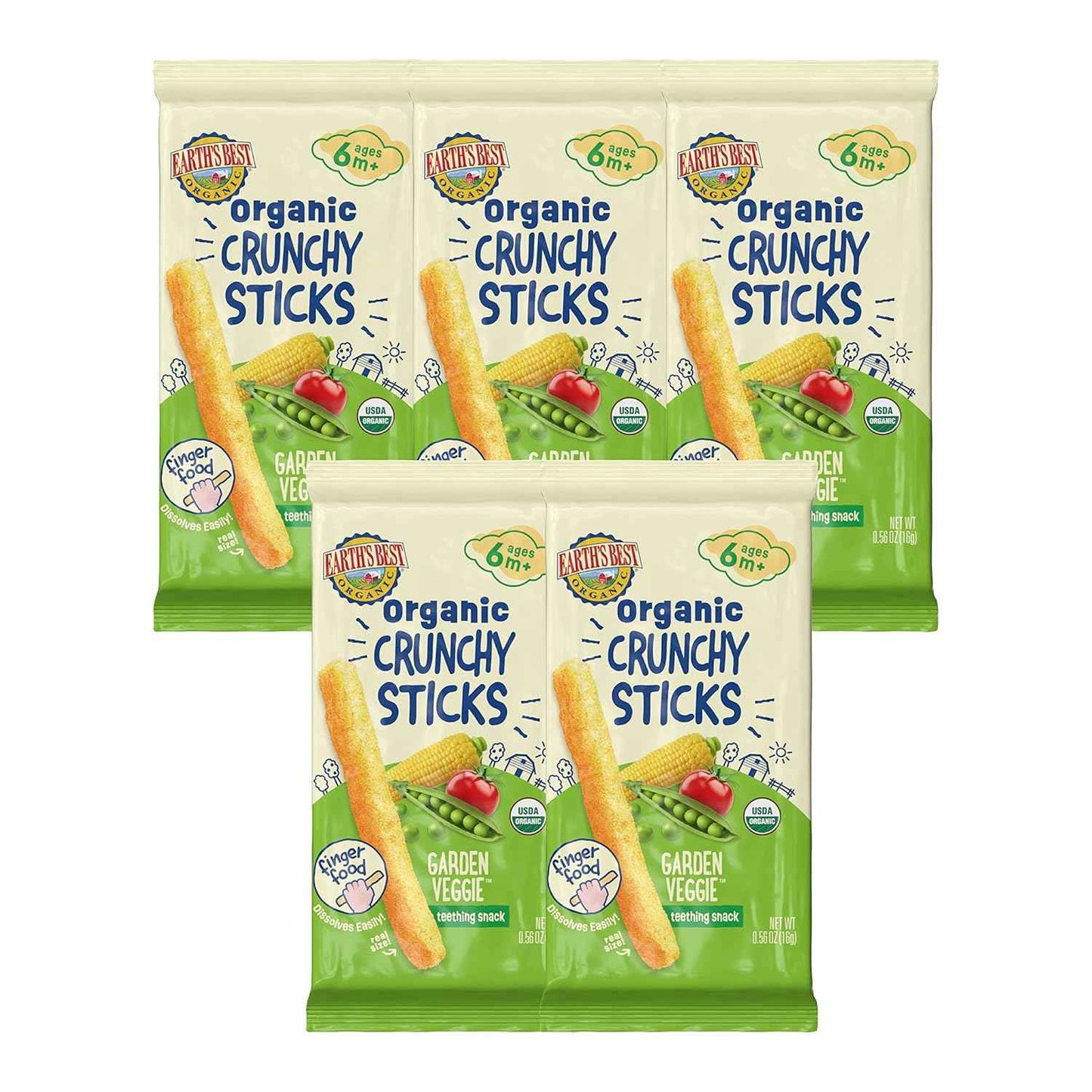 Earth's Best Dissolvable Crunchy Sticks – Stage 2 Finger Food for Nursery and Playroom Snacking