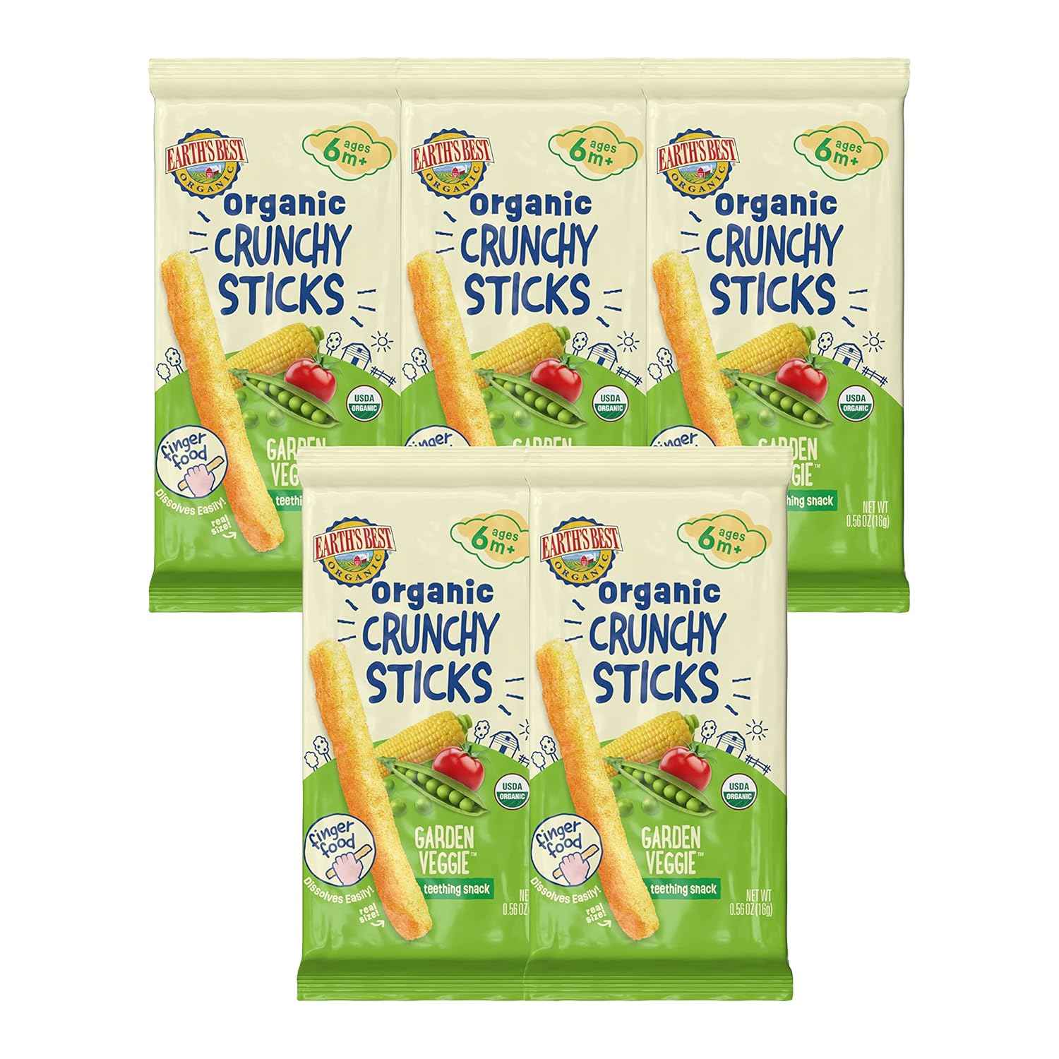 Earth's Best Dissolvable Crunchy Sticks – Stage 2 Finger Food for Nursery and Playroom Snacking