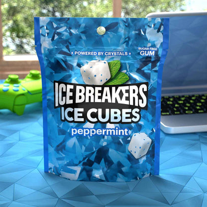 ICE BREAKERS Ice Cubes Peppermint Sugar Free Chewing Gum Pouch, 100 Pieces – Desk Drawer Fresh Breath for Office Professionals and Client Calls