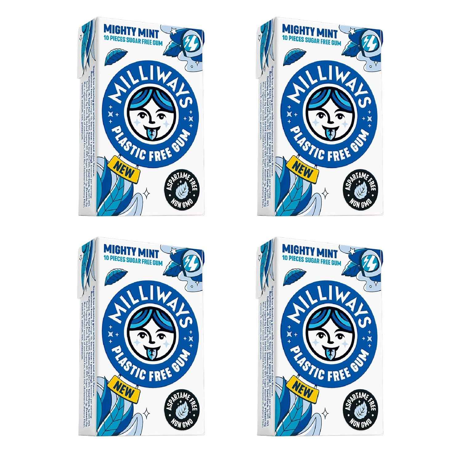 Milliways Mighty Mint | Portable Chewing Gum for Hiking and Camping, Xylitol Plastic Free 4 Pack