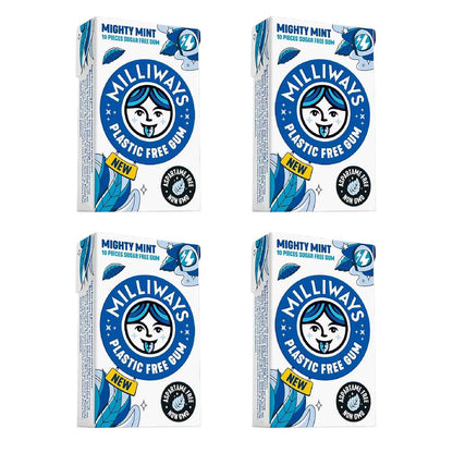 Milliways Mighty Mint | Portable Chewing Gum for Hiking and Camping, Xylitol Plastic Free 4 Pack