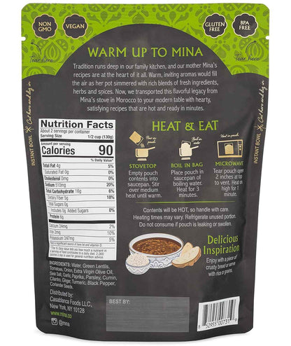 Mina Moroccan Lentils – Simple Single-Ingredient Pantry Meal, Clean-Label Vegan Pouch