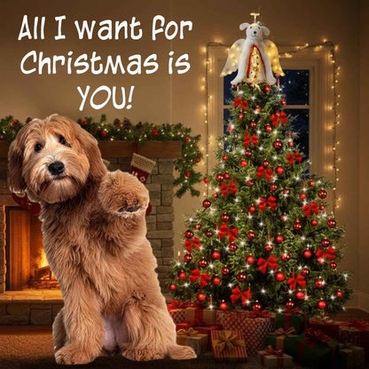 iHeartDogs Christmas Miracle Angel – Cozy Living Room Tree Topper with LED Halo and Snowflake Garland